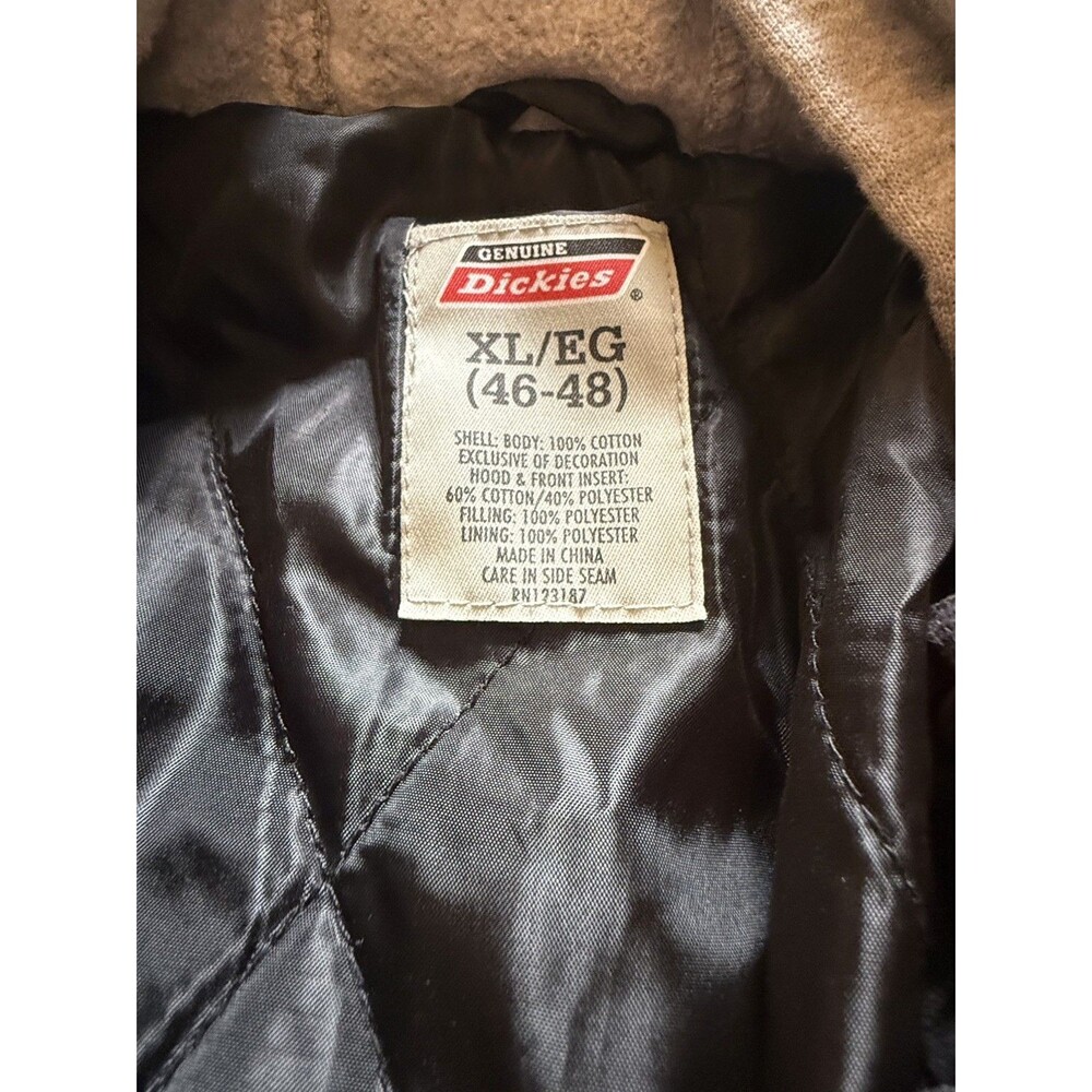 Dickies Jacket Mens XL Black Duck Fleece Hooded Quilted Lined Canvas Snap Zip - Picture 8 of 10